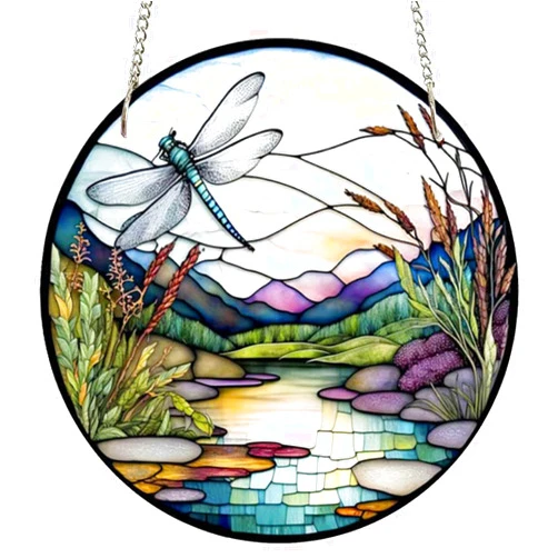 ZZHAOYI 11.8'' Dragonfly Acrylic Window Hangings, Valley Stained Acrylic Decor Nature Scenery Stained Acrylic Art Wall Decoration Gift for Home Office Housewarming (Dragonfly)
