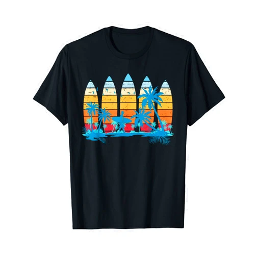Retro Beach Hawaii Wave Surfing Summer Vacation Vintage Surfboard Sunset Surfboarder Retro Surfer Palm Tree T-Shirt