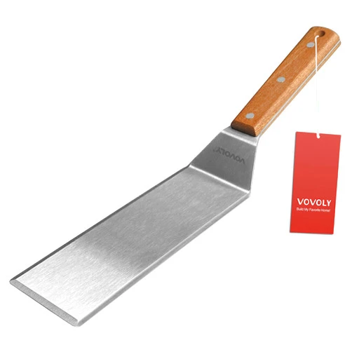 Vovoly Stainless Steel Metal Spatula, 3x8 Inch Long Griddle Turner Scraper - Hamburger Smasher, Pancake Flipper, BBQ and Flat Top Griddle Tool - Commercial Grade