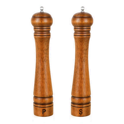 XWXO Pack of 2 Wood Pepper Grinder Set, 10 Inch Salt Mill And Pepper Grinder Set, Pepper Mill, Salt Shakers with Adjustable Ceramic Rotor - Oak Wood Pepper Grinder And Salt Mill for Your Kitchen