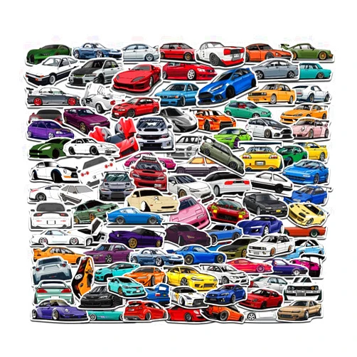 BIFPAST 100pcs JDM Racing car Stickers - Waterproof Cars Vinyl vsco Stickers for Kids, Laptop,Hydroflask, Water Bottles, Kids Helmets,Computer Cars Decal Stickers Packs(JDM 100PCS)