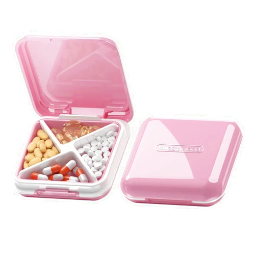 DUBSTAR Small Pill Case, Cute Pill Box - Travel Daily Pill Organizer, Portable Pretty Pill Container for Purse Pocket, Compact Medicine Holder for Vitamins, Fish Oils, Supplements (Pink)