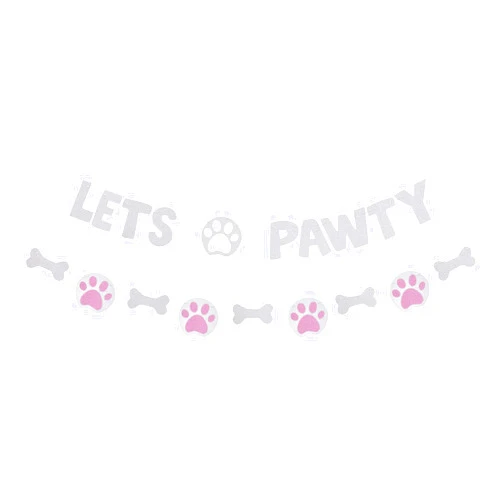 Giuffi Let's Pawty Banner for Pet Theme Birthday Baby Girl Birthday Pet Adoption Party Supplies Doggie Bone Photo Props - 2 Strands - Silver and Pink