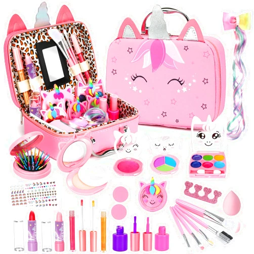 Heaning Kids Washable Makeup Girls Toys - Girls Makeup Kit for Kids Make up Set Real Makeup for Kid Little Girls Toddlers Children Princess Christmas Birthday Gifts Toys for 3 4 5 6 7 8 9 10 Year Old Girls