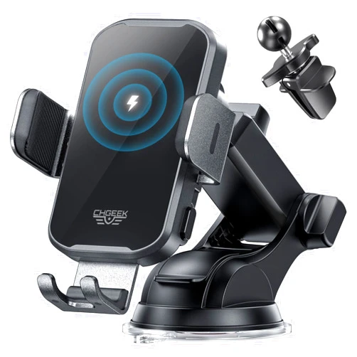 CHGeek Wireless Car Charger Phone Holder Mount, 15W Fast Charging Auto Clamping Phone Holders for Your Car Dashboard Windshield Air Vent Car Accessories for iPhone, Samsung Galaxy, Google Pixel etc