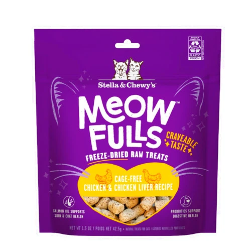 Stella & Chewy's Meowfulls Freeze Dried Cat Treats Chicken & Chicken Liver Recipe, 1.5 oz Bag