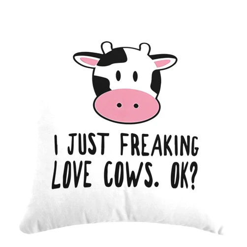 Sufamb I Just Freaking Love Cows Ok Throw Pillow Cover, Funny Cows Cushion Cover for Sofa Bed Home Decor 18 x 18 Inch, Gifts Cow Lover, Girls, Daughter, Granddaughter (White)