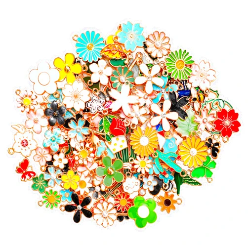 MARFOREVER 120 Pcs Spring Summer Floral Themed Charms, Flower Charms for Jewelry Making, Assorted Gold Enamel Charm Pendants for DIY Necklace Bracelet Earrings Supplies Gifts for Mom Women Girls