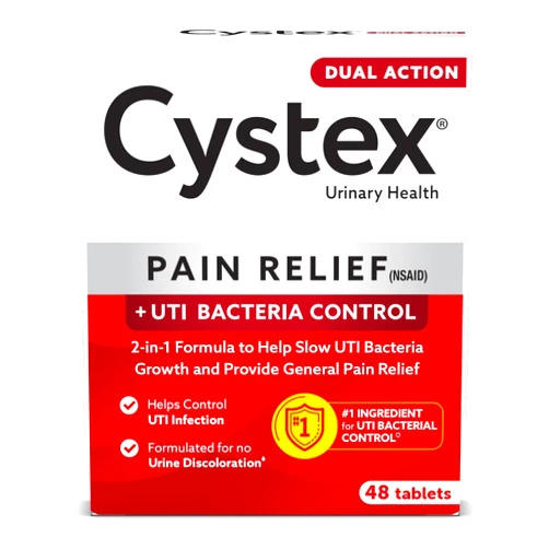 Cystex Dual Action UTI Pain Relief and Prevention, 2-in1 Formula to Help Slow UTI Bacteria Growth and Provide General Pain Relief for Women and Men, FSA HSA Eligible & Approved, 48 Count