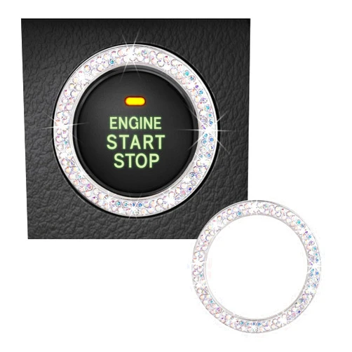 Kewucn Bling Crystal Double Rhinestone Car Engine Start Decoration Ring, Sparkling Push Start Button Sticker, Key Ignition & Knob Ring Decoration, Bling Car Interior Accessory(AB)