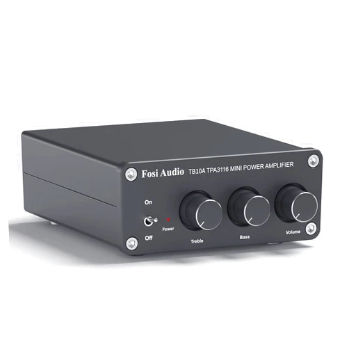 Fosi Audio TB10A 2 Channel Stereo Audio Amplifier Receiver Mini Hi-Fi Class D Integrated Amp 2.0CH for Home Speakers 100W x 2 with Bass and Treble Control TPA3116(with Power Supply)