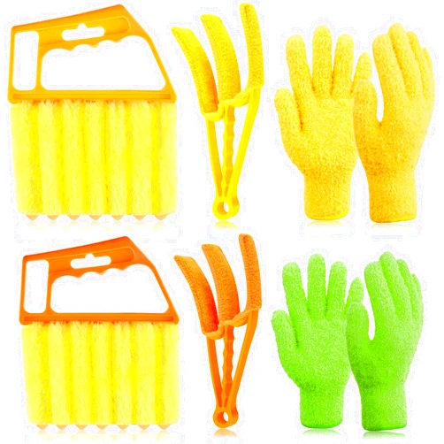 Nuogo 6 Pcs Blinds Cleaner Tool, 2 Pcs 7 Finger Window Venetian Dusting Cleaner Brush 2 Pcs Duster Brushes and 2 Pairs Cleaning Gloves for Air Conditioner Dirt House Plant Car Corner Shutter
