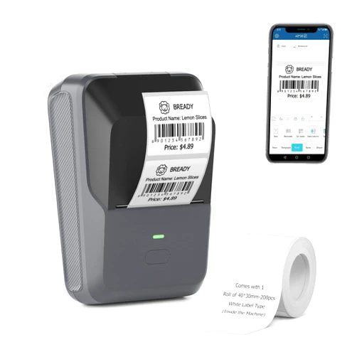 DETONGER P2 Portable Bluetooth Thermal Machine for Small Business, Barcode, Cable, Retail, Clothing, Barcode Printer Compatible with Phones and PC, Grey