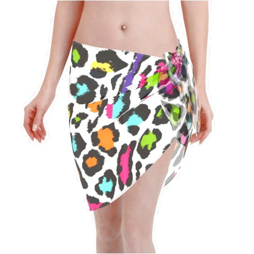Zilobkfe Women Short Sarongs Beach Wrap Leopard Print Bikini Wrap Cover Up Chiffon Beach Sarong for Pool Vacation Party
