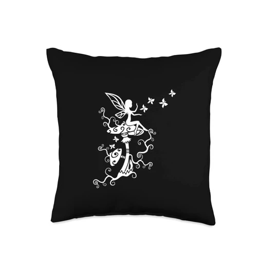 Elemental Beings & Nature Spirits by Anne Mathiasz Fairy Butterflies Mushrooms elf Magic Wicca Nature Mythology Throw Pillow, 16x16, Multicolor