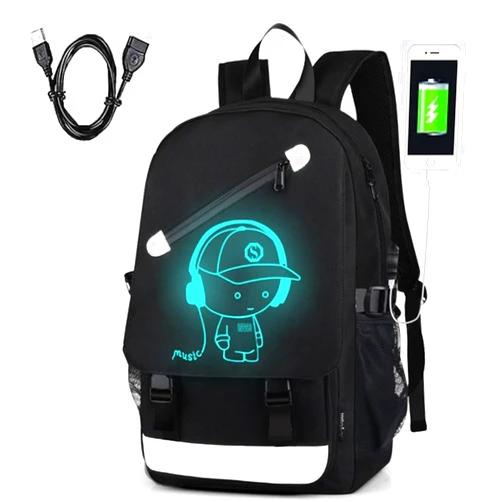 Hjkiopc Anime Luminous Backpack Noctilucent School Bags Daypack USB chargeing port Laptop Bag Handbag For Boys Girls Men Women (Music boy 2)