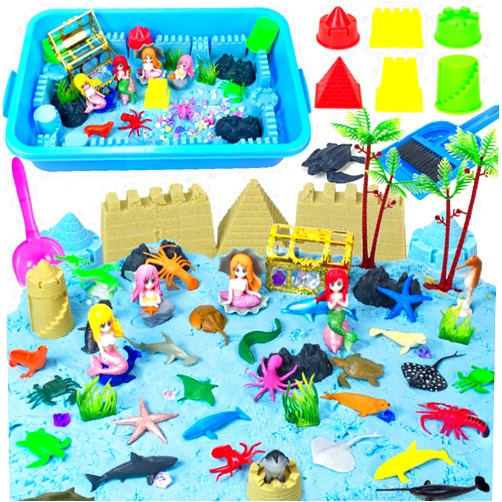QUANA Ocean Mermaid Sensory Bin Toys,Play Sand Art Kit with Sandbox for Girls Kids Toys Boys Girls Toddler Age 3 4 5 6 7 8 Christmas Birthday Gifts