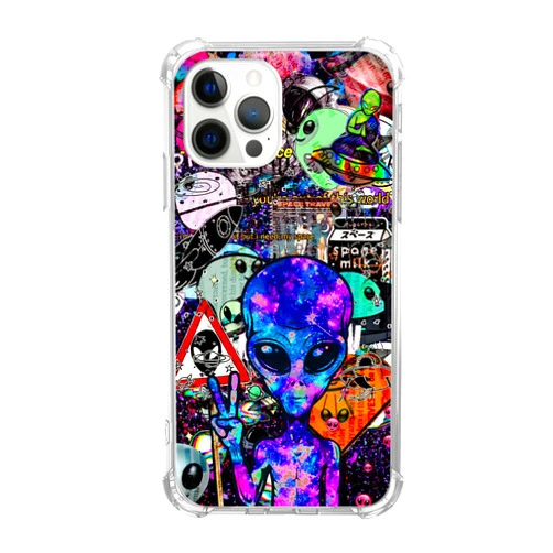 Junilotcik Psychedelic Alien UFO Astronaut Pattern Case Compatible with iPhone 15 Pro Max, Trippy Cool Alien in Space Case for Girl Men and Women, Trendy TPU Bumper Phone Case for iPhone 15 Pro Max