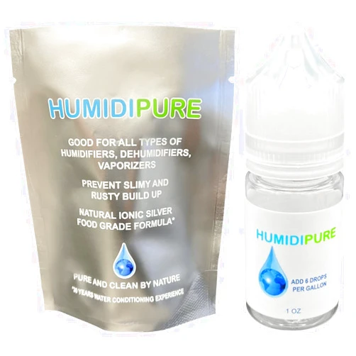 HUMIDIPURE CLEAR. Natural Food Grade Concentrate. 200 day+ Humidifier Treatment Additive*. Prevent Slimy, Crusty and Rusty Buildup. Keep Water Clean and Odor Free for All Humidifiers, Vaporizers and Dehumidifiers.