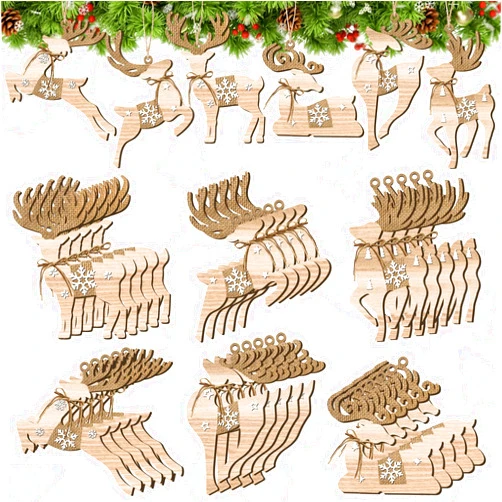 Gerrii 36 Pcs Christmas Wooden Reindeer Ornament for Christmas Tree Vintage Reindeer Decoration Wood Elk Cutouts for Xmas Tree Door Hanging