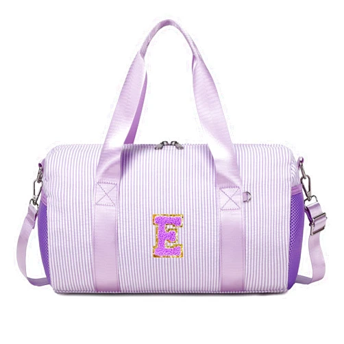 Dafelile Initial Dance Bag Personalized Girl Gym Bag Kid Gymnastics Bags Weekender Ballet Bags Toddler Travel Duffle bag with Adjustable Straps for 4-8 Years Old(Purple-E)
