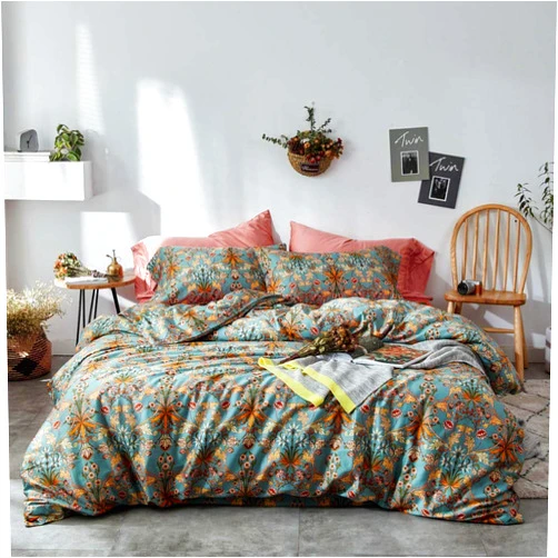 VM VOUGEMARKET Gold Duvet Cover Queen,Medallion Paisley Print Bedding Set 400 Thread Count Percale Cotton Vibrant Bohemian Pattern Quit Cover with Zipper Closure