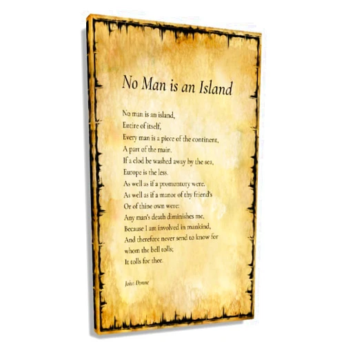 CZWTXWD No Man Is An Island Poem Wall Art John Donne Quotes Poster Decorations For Bedroom Picture Prints Giclee Canvas Painting Artwork Modern Home Office Rectangular Painting Wall Hanging Kitchen (24x36inch(60x90cm),Framed)