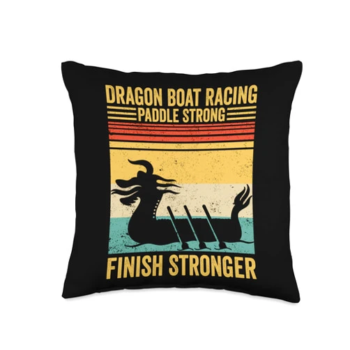 Funny Dragon Boat Racing Rowboat Race Gifts Dragon Strong Finish Stronger Race Paddle Boat Throw Pillow, 16x16, Multicolor