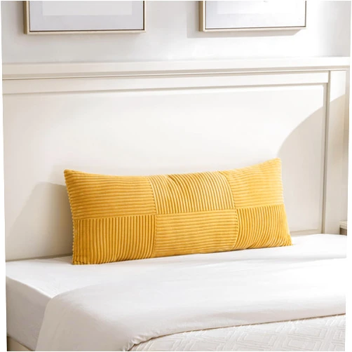 Fancy Homi Set of 1 Mustard Yellow Boho Long Lumbar Body Decorative Throw Pillow Cover 14x36 Inch for Bed Couch Bedroom Bench, Soft Patchwork Corduroy Pillow Case, Rustic Farmhouse Room Decor