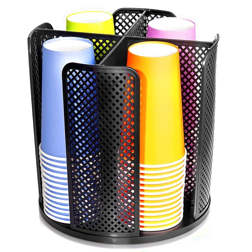 Wymulot Rotating Paper Cup Dispenser, Cup Holder with 4 Compartments, Disposable Coffee Cup Dispenser Removable, Plastic Cup Storage & Lid Holder for Countertops, Kitchen, Coffee Stations (Black)