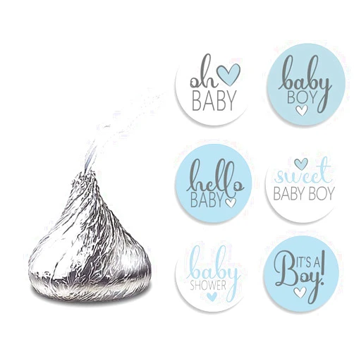 FujLoy 270 PCS Blue Baby Shower Stickers, 6 Design Self Adhesive Circle Label Stickers, Baby Shower Envelope Seals Candy Stickers，Baby Shower Party Chocolate Stickers,Candy Stickers.（015）