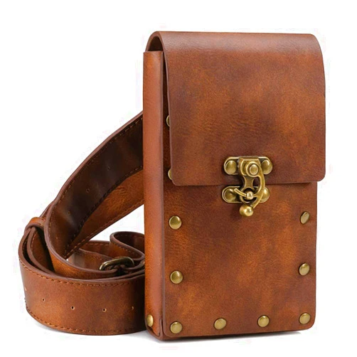 SUMGOGO Belt Pouch Waist Bag Fanny Pack Medieval Vintage Leather Pouch Cellphone Holder Holster Carry Belt Purse Pocket Casual Hiking Festival Renaissance Faire Costume Props Travel Wallet (Brown)