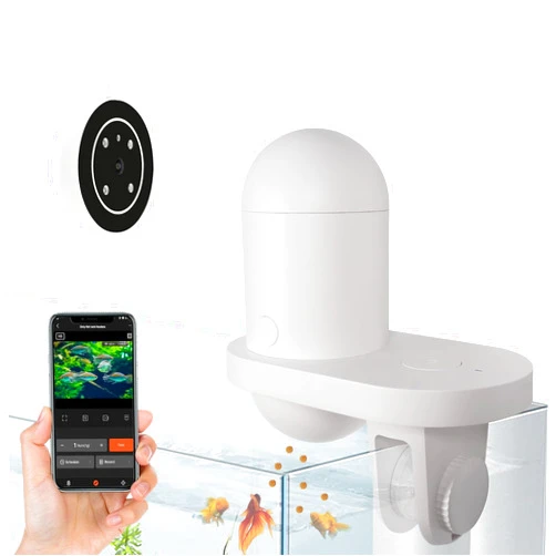 HUGEROCK Automatic Fish Feeder with 2K HD Camera, Smart APP Visual Fish Food Dispenser, Wifi Timer Auto Fish Remote control Regular Real Time Feeding