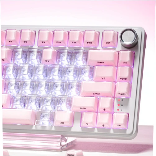 HITIME XVX Crystal Jelly Keycaps 75 Percent, Cute Custom Keycaps 95 Keys with 20 Keys Clear Key caps, Cherry Profile for 61/68/84/87 Cherry Gateron MX Mechanical, Side Printed, Pink