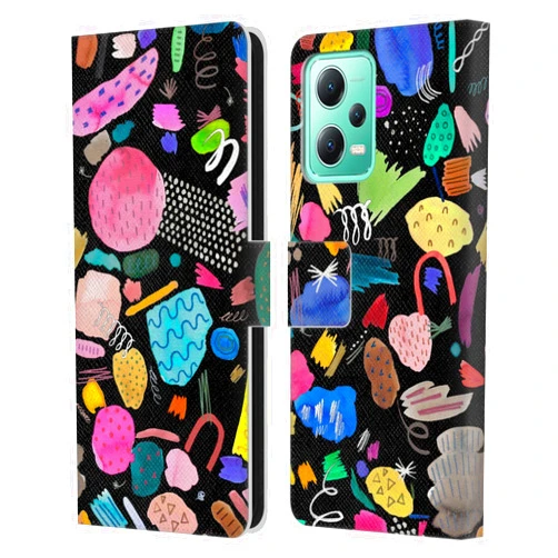 Head Case Designs Officially Licensed Ninola Doodles and Marks Black Abstract 3 Leather Book Wallet Case Cover Compatible with Xiaomi Redmi Note 12 5G