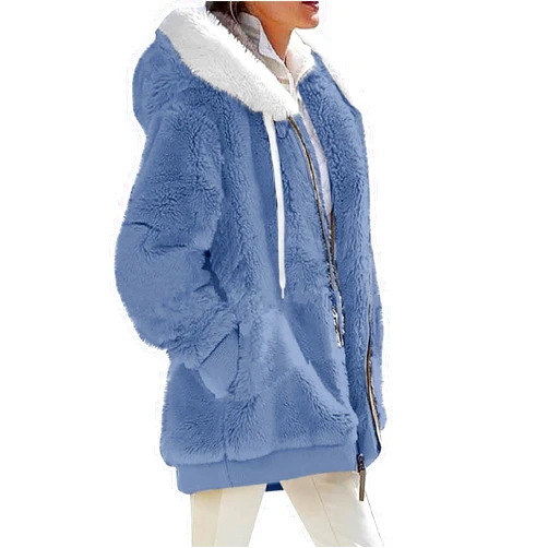 YUTANRAL Winter Coats for Women Y2k Clothes Fleece Jacket Women Full Zip Up Hoodie Abrigos De Mujer Invierno En Oferta Fuzzy Sherpa Jacket Thick Warm Clothes Holiday Tops for Women Fashion(J-Light Blue,M)