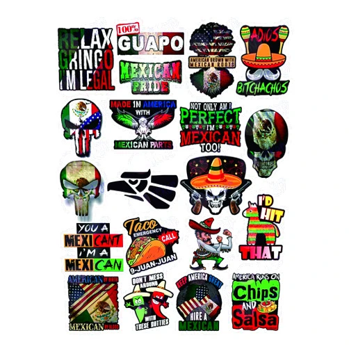 NTICKER 20 Mexican Stickers - Calcomanías Mexicanas para Carro – 100% Vinyl Stickers - Funny Decals for Hardhat, Construction, Laptop, Water Bottle or Lunchbox. Pegatinas Cascos. Calcomanias para Autos