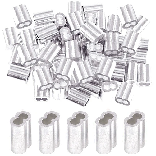 Glarks 50Pcs 3/16''(5mm) Aluminum Crimping Loop Sleeve Wire Rope Sleeves Double Barrel Ferrule for Wire Rope and Cable Line End (3/16''-50Pcs)