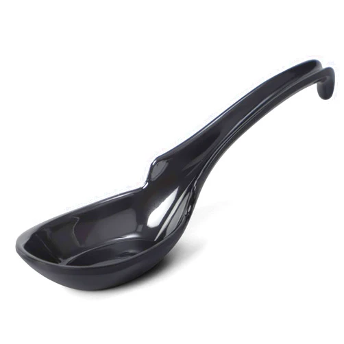 Hiware 12-piece Asian Soup Spoons, Rice Spoons, Chinese Won Ton Soup Spoon - Notch and Hook Style, Black