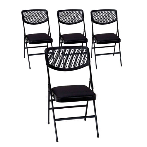 Cosco Products COSCO Ultra Comfort Commercial Fabric and Resin Mesh, Gray, 4-Pack Folding Chair, 4 Pack, Black