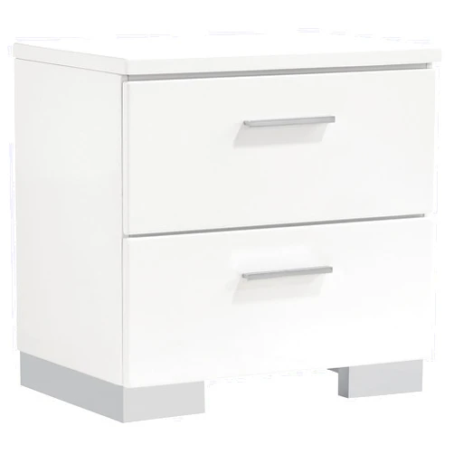 Coaster Home Furnishings Contemporary Felicity 2 Drawer Nightstand Bedside Table No Assembly White High Gloss 203502