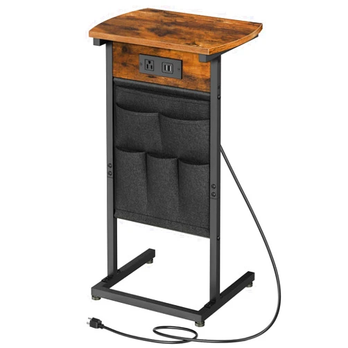 HOOBRO C Shaped End Table with Charging Station, 28.3