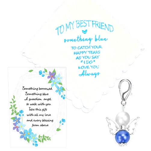 MKISHINE Something Blue for Bride Gift for Bride from Maid of Honor Best Friend Wedding Gift to Bride from Bridesmaid Bridal Blue Handkerchief, Something Blue Angel Gift, Bridal Shower Gift