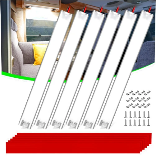 CT CAPETRONIX 12v LED Interior Light Bar, 168LEDs 15.4IN 1700LM 10W, DC 12v Volt led Strip Lights with Switch, for Enclosed Cargo Trailer Car RV Van Truck Lorry Camper Boat Caravan Motorhome (6Pcs)