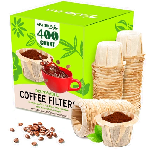 VIVI SKY Disposable K Cup Coffee Filters,400 Count Coffee Filter Paper Filters for Keurg Brewers Single Serve 1.0 and 2.0, Use with Reusable K Cup Coffee Pods (400, Unbleached)
