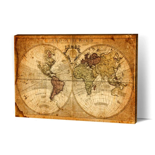 TIMUBA Vintage World Map Canvas Wall Art, Beige Nautical Map Background Pictures Print on Art Canvas for Office Wall Decor, Antique Earth Map Framed Art for School- living Room Wall Decoration 18x12 Inches