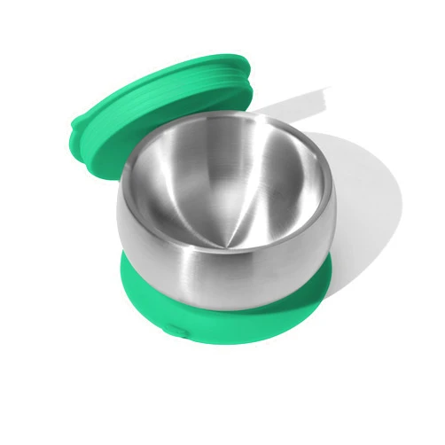 Avanchy Baby Bowls with Suction and Storage Lids Set. Babies Kids Toddler Boys Girl First Food Feeding. Fits Feeding High Chair Table. Stainless Steel, Green
