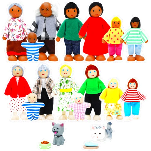 ONEST 20 Pieces Wooden Dollhouse Family Set Mini People Figures Dog Cat Sets Dollhouse Dolls Wooden Doll Family Pretend Play Figures Accessories for Pretend Dollhouse Toy