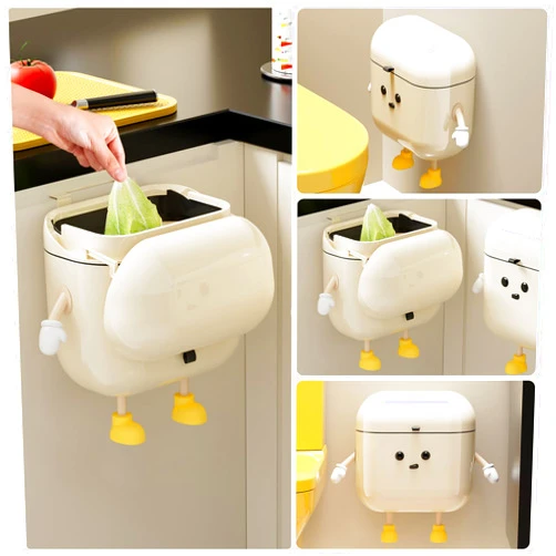 UFORU 2.4gal/9L Compost Bin Kitchen for Counter Top or Under Sink, Plastic Hanging Trash Can with Lid, Wall Mounted Garbage Can for Bathroom, Office, RV