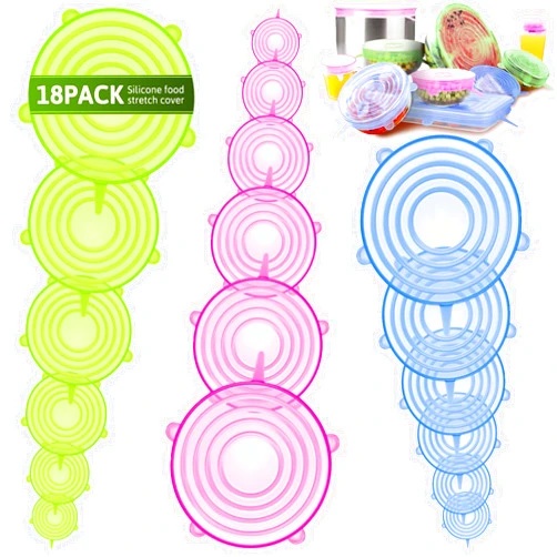 BFONS 18 Pack Silicone Stretch Lids, 6 Different Sizes, 100% Safe Food Grade Silicone to Meet Most Container, Microwave Cover for Food Storage, Can/ Bowl Covers